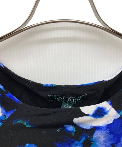 LAUREN RALPH LAUREN（ローレン ラルフ ローレン）LAUREN RALPH LAUREN (ローレン ラルフ ローレン) 花柄ストレッチドレープドレス ブラック×ブルー サイズ:SIZE 0の古着・服飾アイテム
