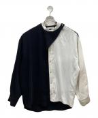 LiNoHリノー）の古着「DRAPE LAYERED SHIRT」｜ホワイト×ブラック