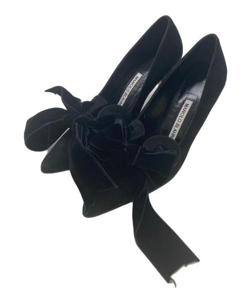 Manolo Blahnik（マノロブラニク）Manolo Blahnik (マノロブラニク) ベルベットリボンポインテッドトゥパンプス ブラック サイズ:35の古着・服飾アイテム