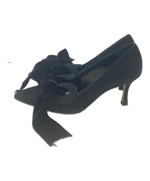 Manolo Blahnik（マノロブラニク）Manolo Blahnik (マノロブラニク) ベルベットリボンポインテッドトゥパンプス ブラック サイズ:35の古着・服飾アイテム
