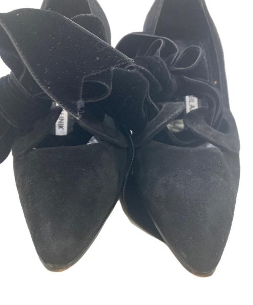 Manolo Blahnik（マノロブラニク）Manolo Blahnik (マノロブラニク) ベルベットリボンポインテッドトゥパンプス ブラック サイズ:35の古着・服飾アイテム