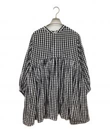 BEARDSLEY（ビアズリー）の古着「ギンガムチェックチュニックブラウス」｜ホワイト×ブラック