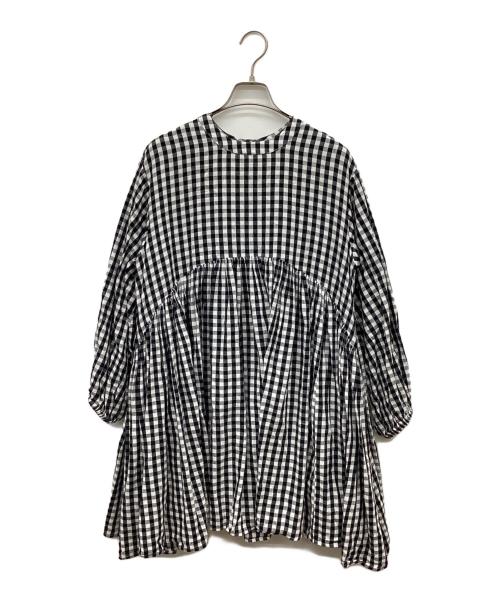 BEARDSLEY（ビアズリー）BEARDSLEY (ビアズリー) ギンガムチェックチュニックブラウス ホワイト×ブラック サイズ:FREEの古着・服飾アイテム