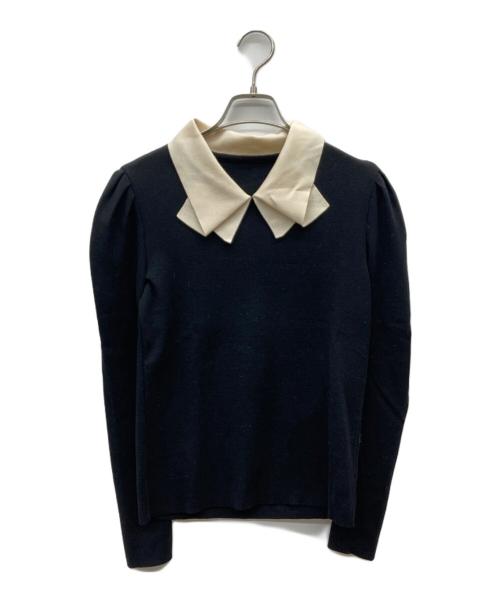 FOXEY（フォクシー）FOXEY (フォクシー) シルビアボウ 襟付きニット ブラック×アイボリー サイズ:38の古着・服飾アイテム