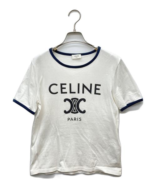CELINE（セリーヌ）CELINE (セリーヌ) トリオンフプリントクラシックTシャツ ホワイト×ネイビー サイズ:Sの古着・服飾アイテム