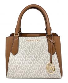 MICHAEL KORS（マイケル・コース）の古着「KIMBERLY SMALL SATCHEL MERLOT BAG/キムバリー スモール サッチェル メルロー マルチ トートバッグ 」｜ベージュ×ブラウン