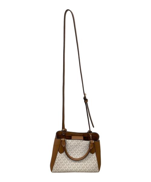MICHAEL KORS（マイケル・コース）MICHAEL KORS (マイケル・コース) KIMBERLY SMALL SATCHEL MERLOT BAG/キムバリー スモール サッチェル メルロー マルチ トートバッグ  ベージュ×ブラウンの古着・服飾アイテム