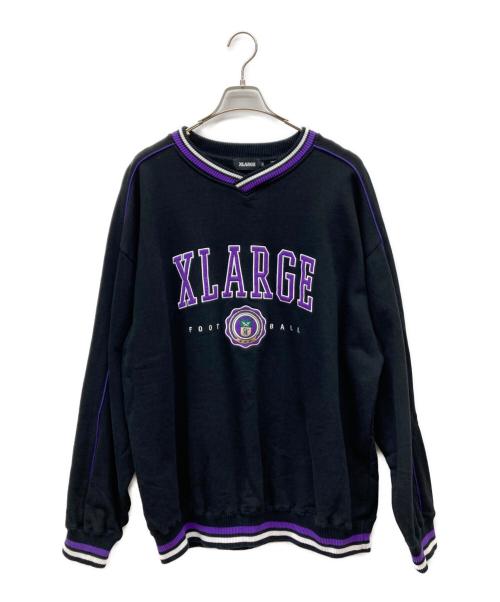 X-LARGE（エクストララージ）X-LARGE (エクストララージ) PIPING V NECK SWEAT ブラック サイズ:XLの古着・服飾アイテム