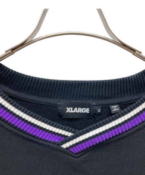 X-LARGE（エクストララージ）X-LARGE (エクストララージ) PIPING V NECK SWEAT ブラック サイズ:XLの古着・服飾アイテム