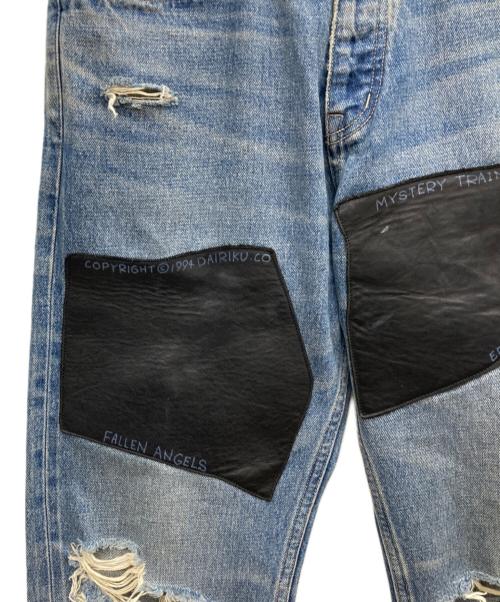 DAIRIKU（ダイリク）DAIRIKU (ダイリク) Painted ＆ Leather Patch Slim/ペイント＆レザーパッチスリムパンツ Pants インディゴ サイズ:29の古着・服飾アイテム