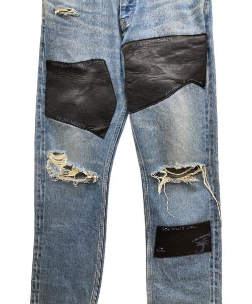 DAIRIKU（ダイリク）DAIRIKU (ダイリク) Painted ＆ Leather Patch Slim/ペイント＆レザーパッチスリムパンツ Pants インディゴ サイズ:29の古着・服飾アイテム