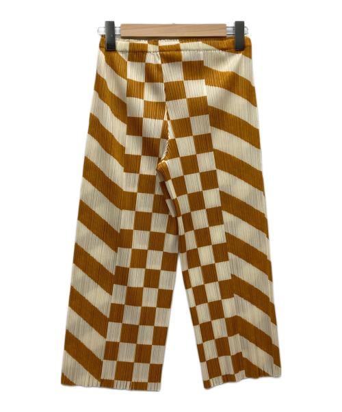 PLEATS PLEASE（プリーツプリーズ）PLEATS PLEASE (プリーツプリーズ) ブロックチェックプリーツパンツ アイボリー×ブラウン サイズ:1の古着・服飾アイテム