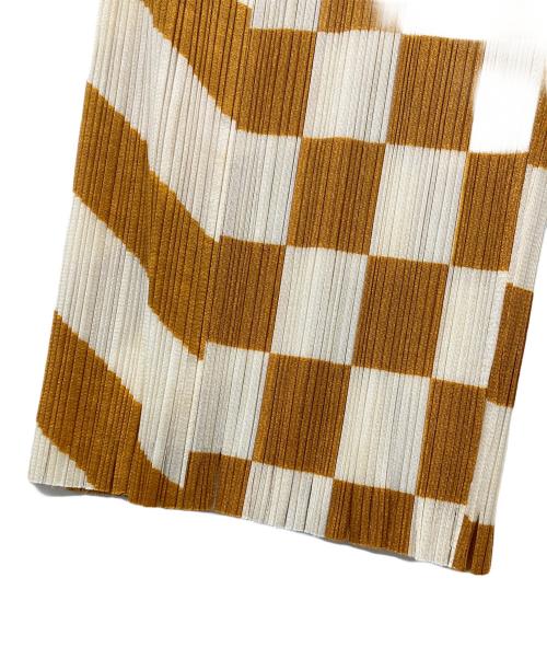 PLEATS PLEASE（プリーツプリーズ）PLEATS PLEASE (プリーツプリーズ) ブロックチェックプリーツパンツ アイボリー×ブラウン サイズ:1の古着・服飾アイテム