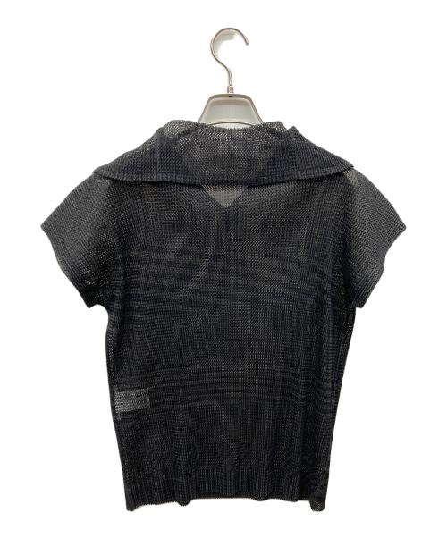 PLEATS PLEASE（プリーツプリーズ）PLEATS PLEASE (プリーツプリーズ) ストライプメッシュプリーツトップス ブラック サイズ:3の古着・服飾アイテム