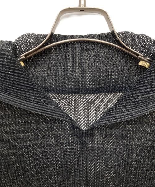 PLEATS PLEASE（プリーツプリーズ）PLEATS PLEASE (プリーツプリーズ) ストライプメッシュプリーツトップス ブラック サイズ:3の古着・服飾アイテム