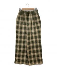 INSCRIRE（アンスクリア）の古着「リネンチェックパンツ」｜グリーン