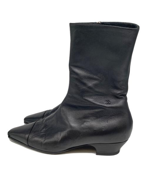 CHANEL（シャネル）CHANEL (シャネル) サイドジップストレートチップブーツ ブラック サイズ:38Cの古着・服飾アイテム