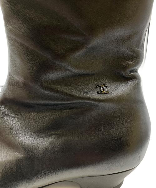 CHANEL（シャネル）CHANEL (シャネル) サイドジップストレートチップブーツ ブラック サイズ:38Cの古着・服飾アイテム