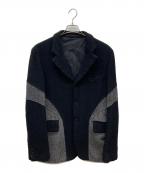 COMME des GARCONS HOMME PLUSコムデギャルソンオムプリュス）の古着「03AW ヘリンボーン切替ウール3Bジャケット/AD2003 カーブ期」｜ブラック×グレー