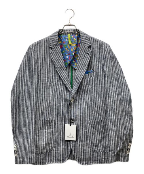 bernate（ベルナーテ）bernate (ベルナーテ) コットンリネンストライプ2Bジャケット ネイビー サイズ:46の古着・服飾アイテム