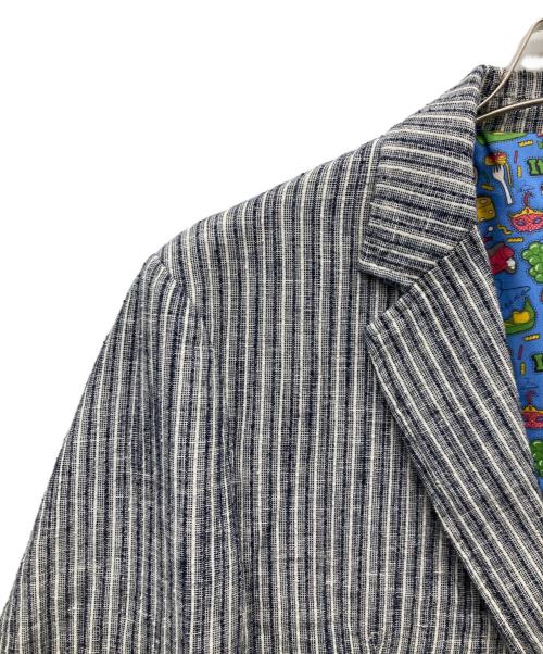 bernate（ベルナーテ）bernate (ベルナーテ) コットンリネンストライプ2Bジャケット ネイビー サイズ:46の古着・服飾アイテム