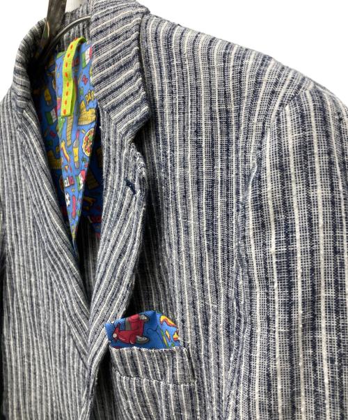 bernate（ベルナーテ）bernate (ベルナーテ) コットンリネンストライプ2Bジャケット ネイビー サイズ:46の古着・服飾アイテム