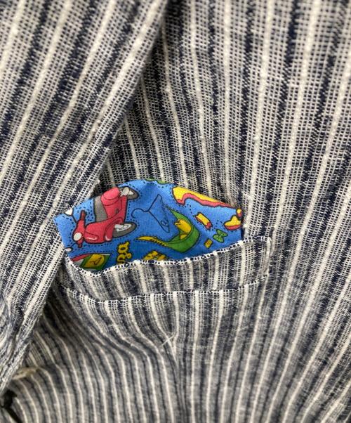 bernate（ベルナーテ）bernate (ベルナーテ) コットンリネンストライプ2Bジャケット ネイビー サイズ:46の古着・服飾アイテム