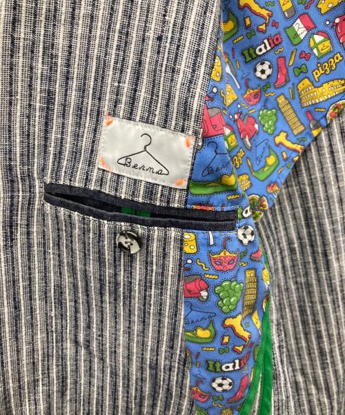 bernate（ベルナーテ）bernate (ベルナーテ) コットンリネンストライプ2Bジャケット ネイビー サイズ:46の古着・服飾アイテム