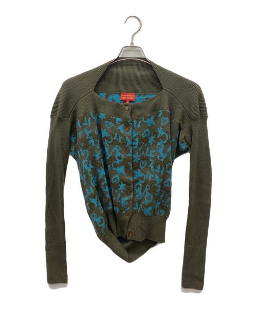 Vivienne Westwood RED LABEL（ヴィヴィアンウエストウッドレッドレーベル）Vivienne Westwood RED LABEL (ヴィヴィアンウエストウッドレッドレーベル) 変形総柄カーディガン オリーブ×ブルー サイズ:2の古着・服飾アイテム