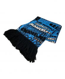 CHANEL（シャネル）の古着「Multi Logo Print Wool Cashimiya Muffler」｜ブルー×ブラック