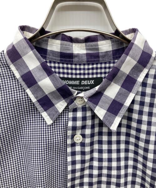 COMME des GARCONS HOMME DEUX（コムデギャルソン オム ドゥ）COMME des GARCONS HOMME DEUX (コムデギャルソン オム ドゥ) 切替チェックシャツ パープル×ホワイト サイズ:Lの古着・服飾アイテム