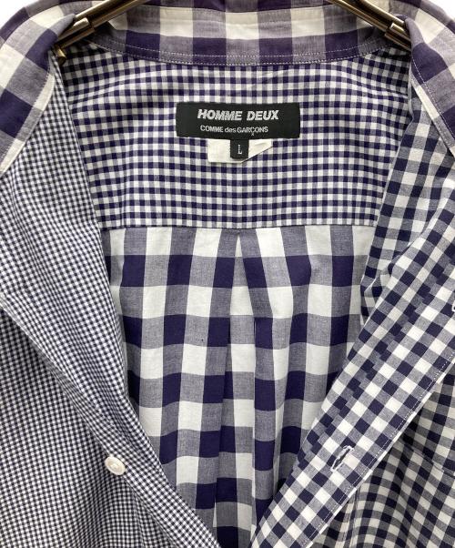 COMME des GARCONS HOMME DEUX（コムデギャルソン オム ドゥ）COMME des GARCONS HOMME DEUX (コムデギャルソン オム ドゥ) 切替チェックシャツ パープル×ホワイト サイズ:Lの古着・服飾アイテム