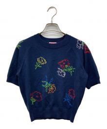 KENZO（ケンゾー）の古着「フラワーエンブロイダリーS/Sニット」｜ネイビー