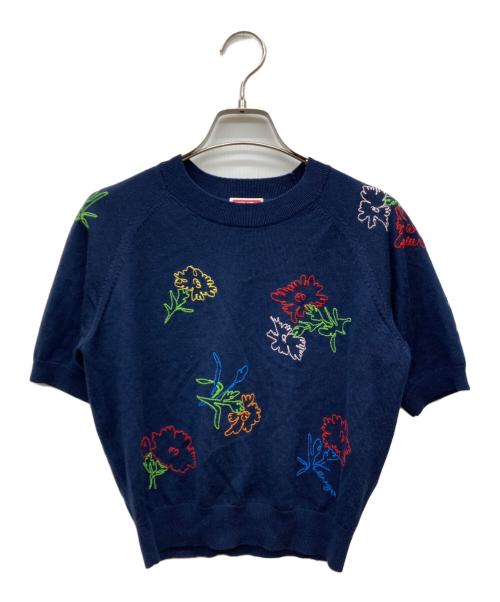 KENZO（ケンゾー）KENZO (ケンゾー) フラワーエンブロイダリーS/Sニット ネイビー サイズ:Sの古着・服飾アイテム