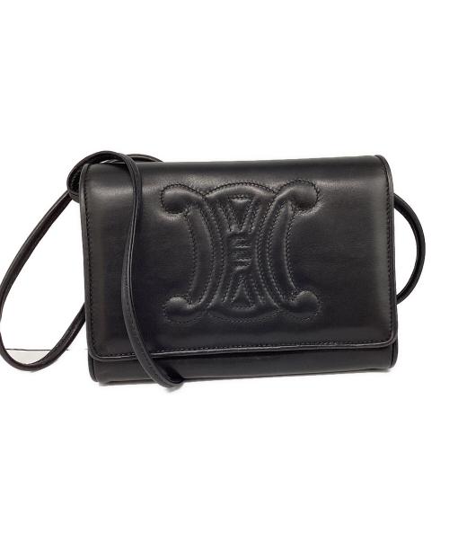 CELINE（セリーヌ）CELINE (セリーヌ) トリオンフロゴ レザーショルダーバッグ ブラックの古着・服飾アイテム
