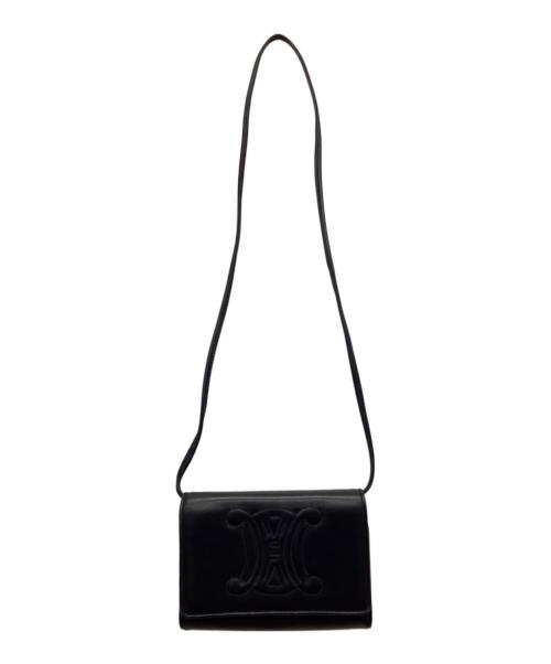 CELINE（セリーヌ）CELINE (セリーヌ) トリオンフロゴ レザーショルダーバッグ ブラックの古着・服飾アイテム