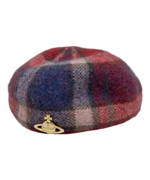 Vivienne Westwood（ヴィヴィアンウエストウッド）Vivienne Westwood (ヴィヴィアンウエストウッド) アルパカ混 オーブロゴチェックベレー帽 レッドの古着・服飾アイテム