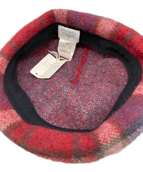 Vivienne Westwood（ヴィヴィアンウエストウッド）Vivienne Westwood (ヴィヴィアンウエストウッド) アルパカ混 オーブロゴチェックベレー帽 レッドの古着・服飾アイテム