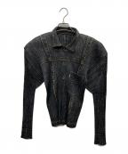 PLEATS PLEASEプリーツプリーズ）の古着「デニム転写プリントプリーツシャツ」｜グレー