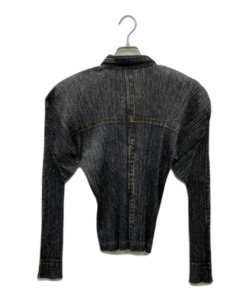 PLEATS PLEASE（プリーツプリーズ）PLEATS PLEASE (プリーツプリーズ) デニム転写プリントプリーツシャツ グレー サイズ:4の古着・服飾アイテム