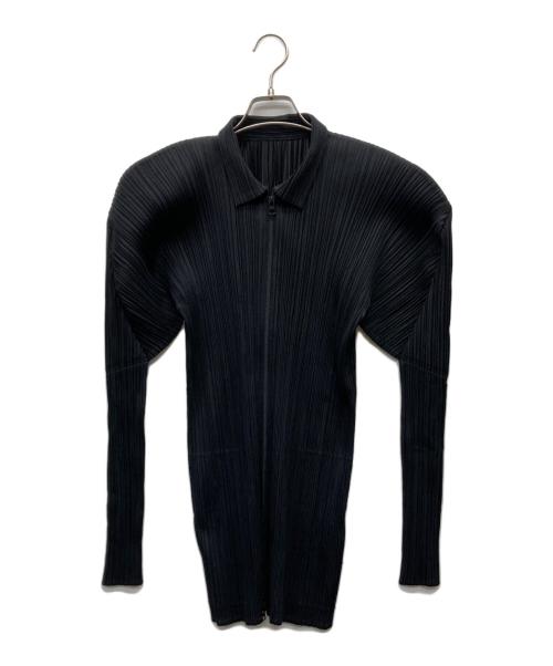PLEATS PLEASE（プリーツプリーズ）PLEATS PLEASE (プリーツプリーズ) プリーツジップアップシャツ ブラック サイズ:4の古着・服飾アイテム