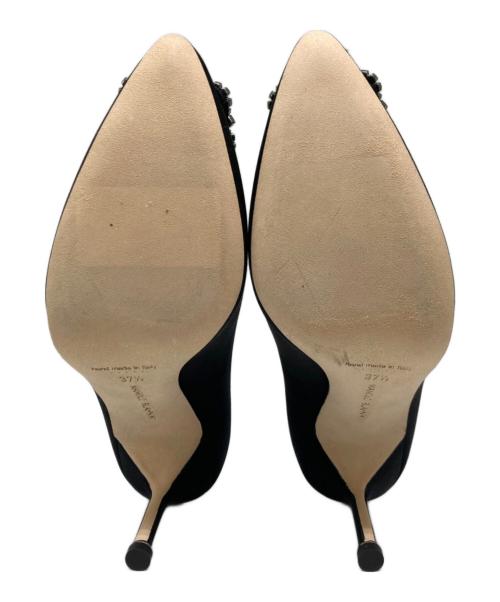 Manolo Blahnik（マノロブラニク）Manolo Blahnik (マノロブラニク) ジュエルバックルヒールサテンパンプス ブラック サイズ:371/2の古着・服飾アイテム