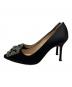 Manolo Blahnik (マノロブラニク) ジュエルバックルヒールサテンパンプス ブラック サイズ:371/2：53000円