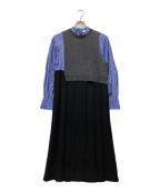 ENFOLDエンフォルド）の古着「KNIT-LAYERED PLEATS DRESS」｜ブラック×ブルー