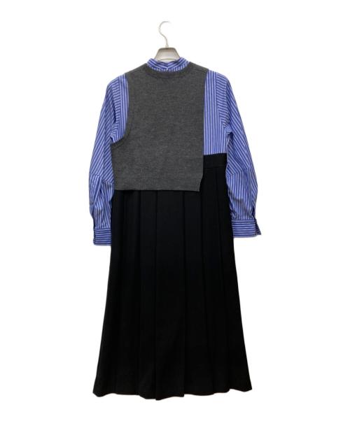 ENFOLD（エンフォルド）ENFOLD (エンフォルド) KNIT-LAYERED PLEATS DRESS ブラック×ブルー サイズ:36の古着・服飾アイテム