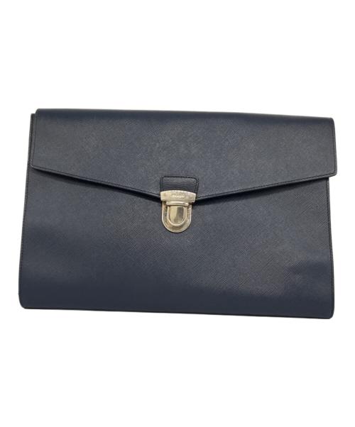 PRADA（プラダ）PRADA (プラダ) サフィアーノレザークラッチバッグ ネイビー サイズ:記載なしの古着・服飾アイテム