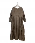 universal tissuユニバーサルティシュ）の古着「トリプルワッシャーリネン Vネックワンピース」｜ブラウン