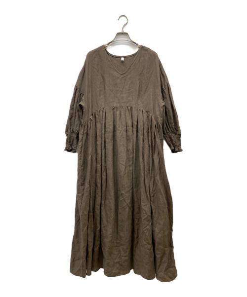 universal tissu（ユニバーサルティシュ）universal tissu (ユニバーサルティシュ) トリプルワッシャーリネン Vネックワンピース ブラウン サイズ:-の古着・服飾アイテム