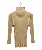 PLEATS PLEASEプリーツプリーズ）の古着「ハイネックプリーツカットソー」｜ベージュ