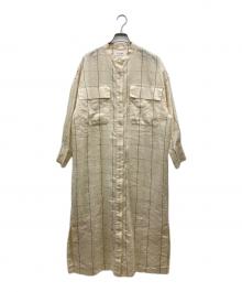 SACRA（サクラ）の古着「SHRINK WINDOWPANE DRESS」｜ベージュ